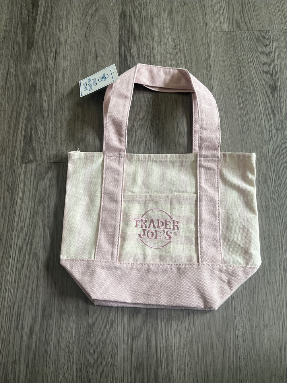 Pink Canvas Tote Bag with Front Pocket